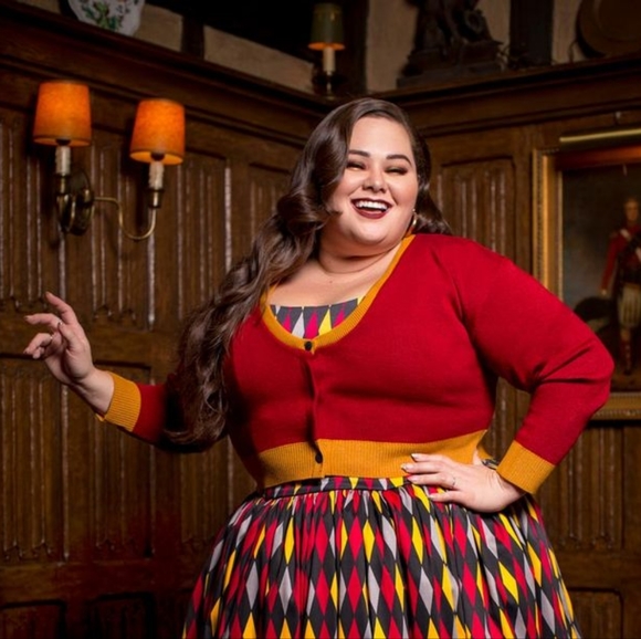 Retired Elhoffer Design House Cropped Cardigan In Solid Red With Yellow Accent - Picture 1 of 7